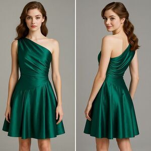Vtg Scott McClintock Emerald One-Shoulder Taffeta Dress Sz 8 Fits Small Holidays